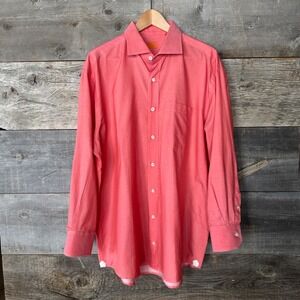 BRULI Swiss Made Men's Long‎ Sleeve Cotton Dress Shirt XL Coral Pink Luxury